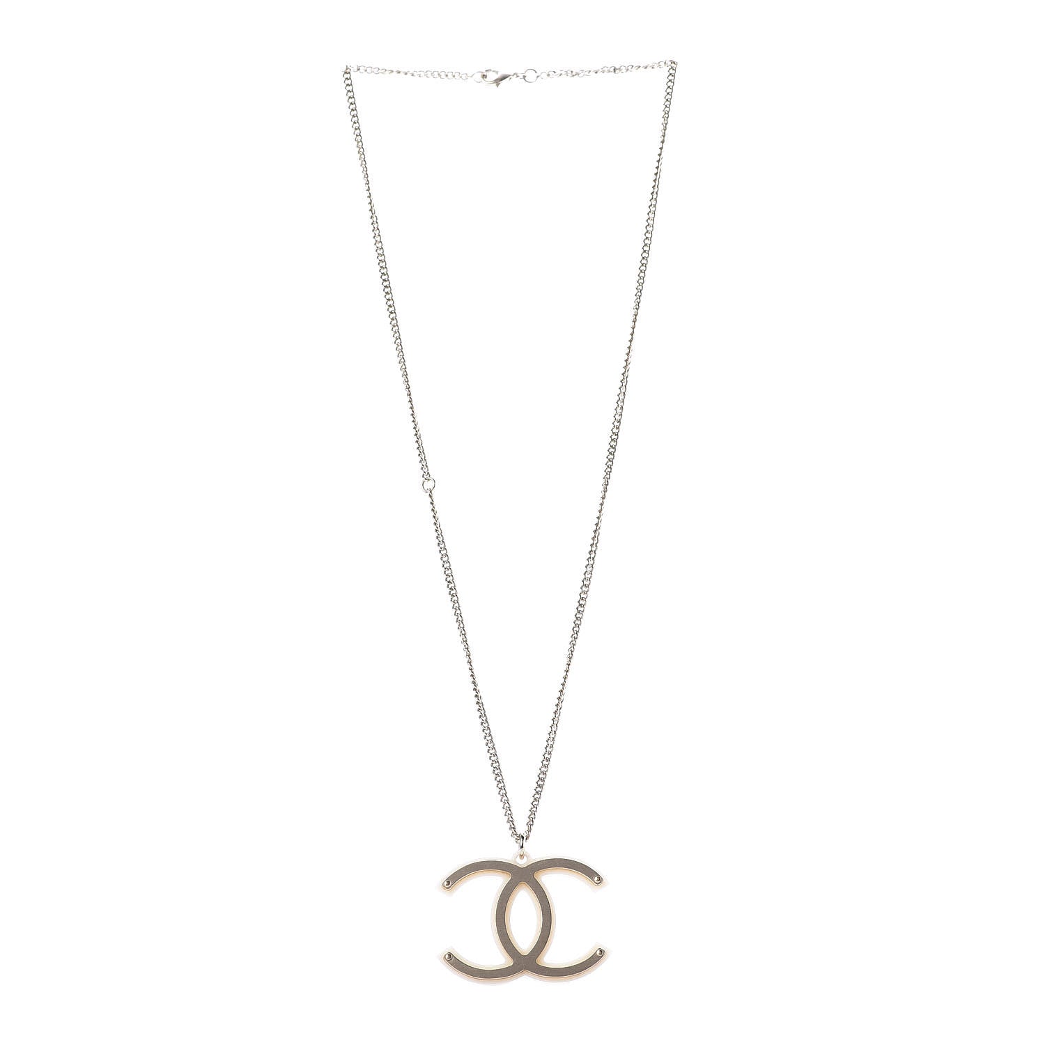 Chanel CC Pendant Necklace Gold White 3 of 6