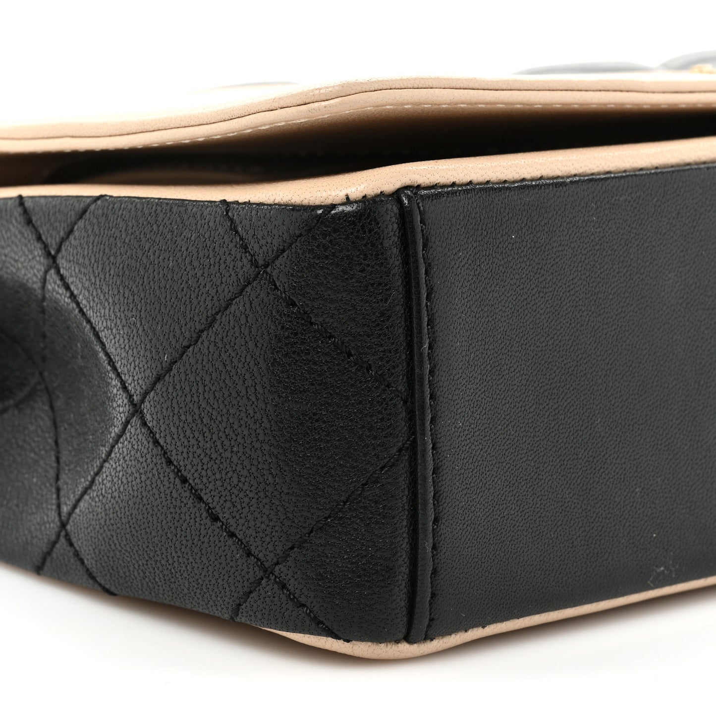 Sheepskin Quilted Small Vintage Mademoiselle Flap Beige Black
