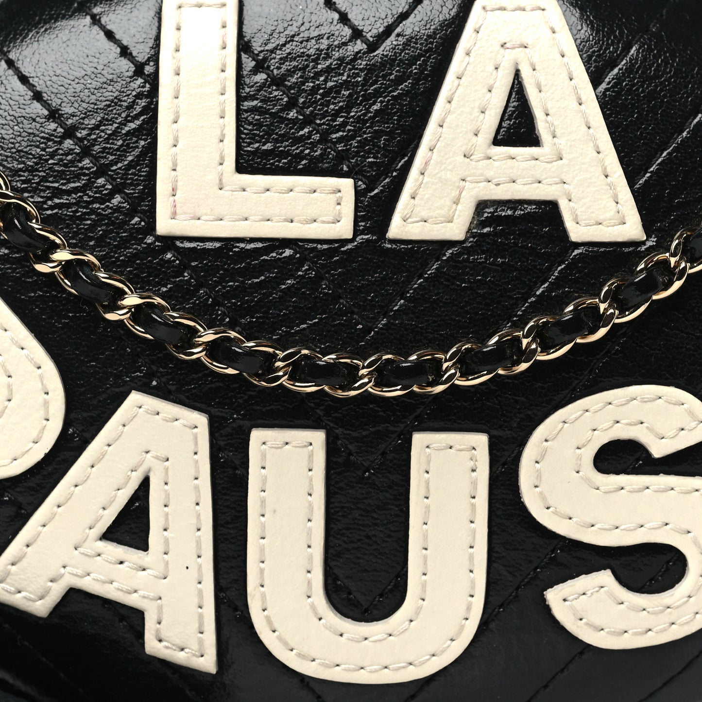 Lambskin Embroidered Chevron Quilted La Pausa Tassel Clutch Black