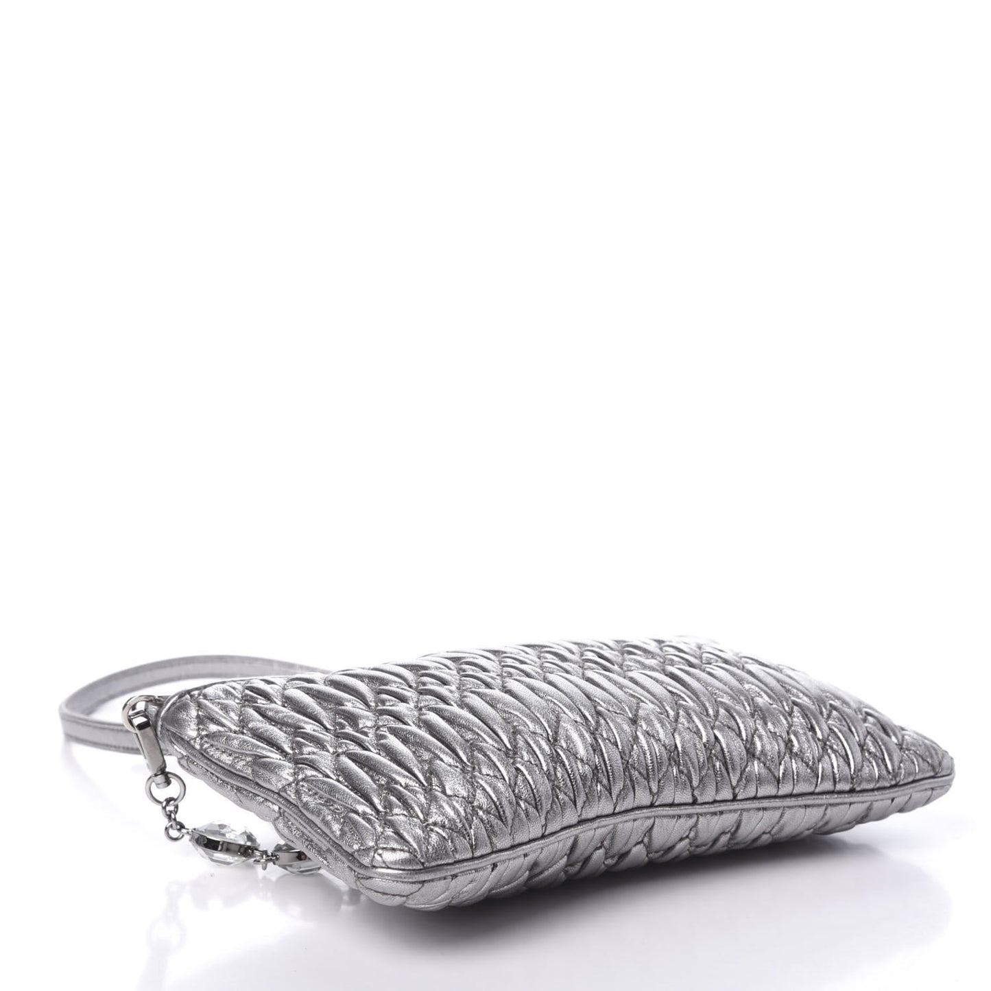 Metallic Nappa Matelasse Crystal Chain Crossbody Cromo