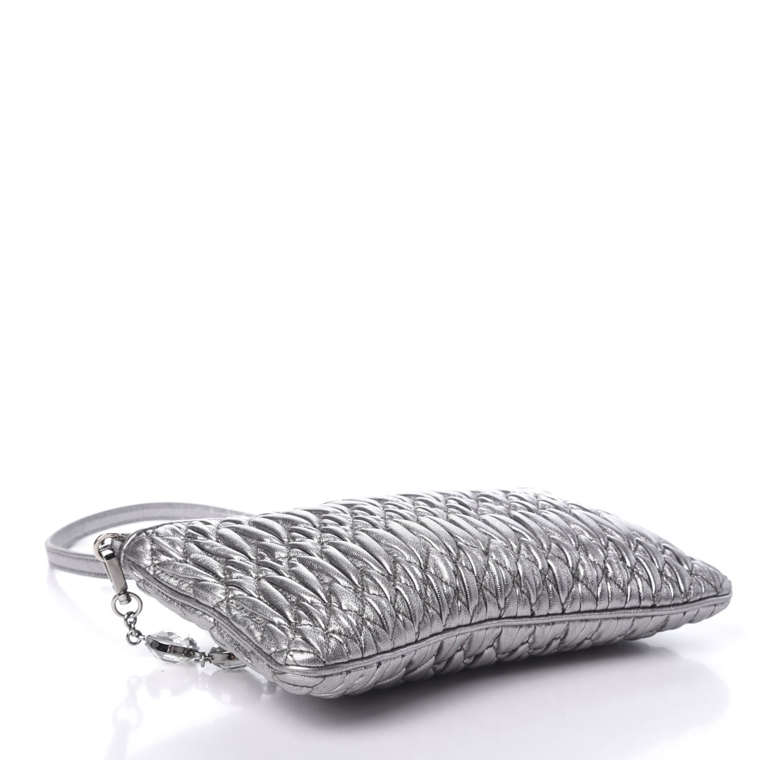 Miu Miu Metallic Nappa Matelasse Crystal Chain Crossbody Cromo 4 of 9