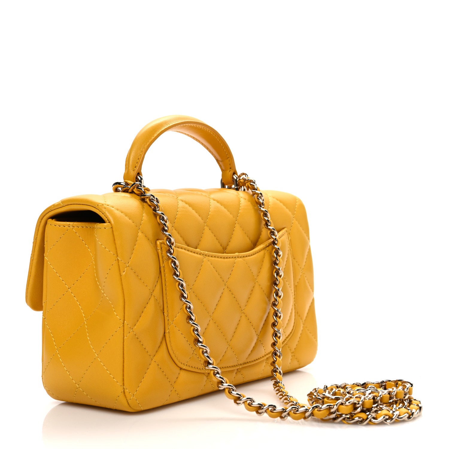 Chanel Lambskin Quilted Mini Top Handle Rectangular Flap Yellow 3 of 10