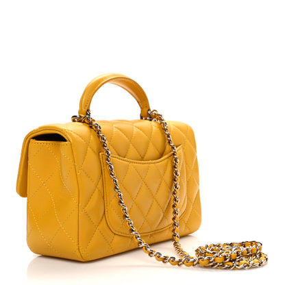 Chanel Lambskin Quilted Mini Top Handle Rectangular Flap Yellow 3 of 10