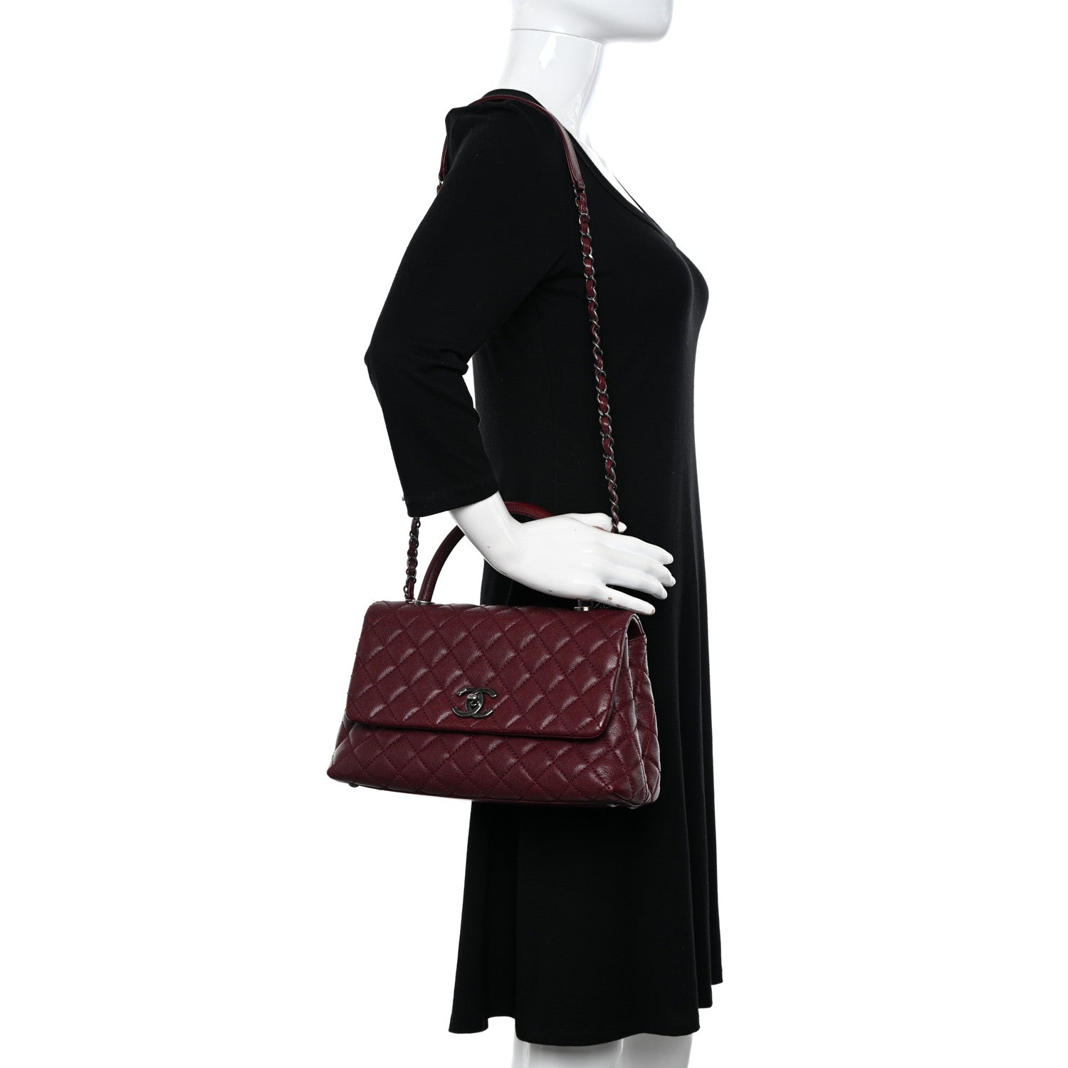 Chanel Caviar Quilted Small Coco Handle Flap Burgundy 2 of 12