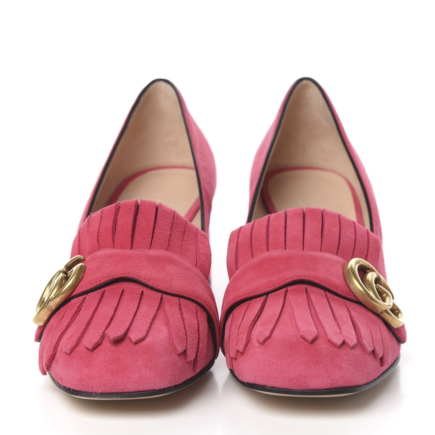 Kid Scamosciato GG Marmont Fringe 50mm Loafer Pumps 37 Hot Pink