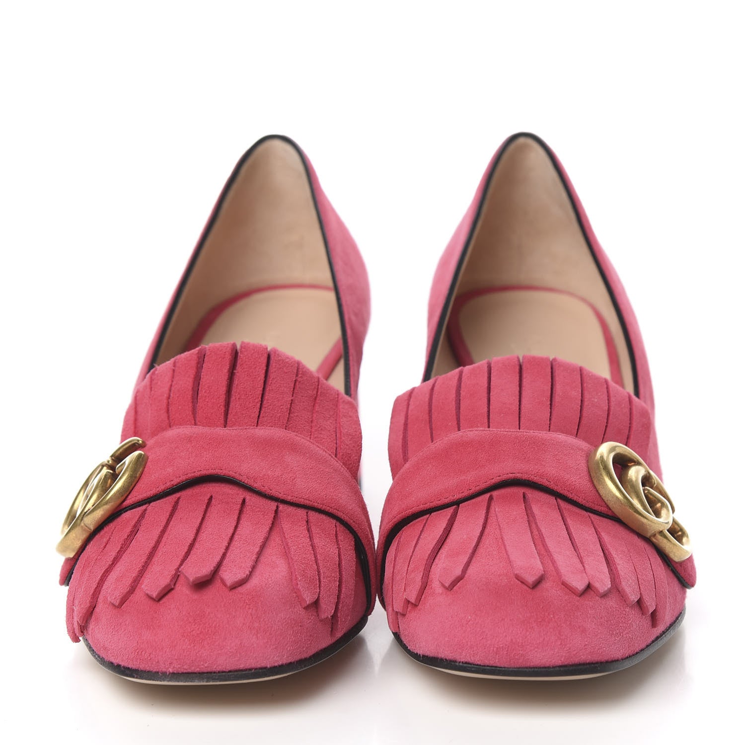 Gucci Kid Scamosciato GG Marmont Fringe 50mm Loafer Pumps 37 Hot Pink 2 of 10