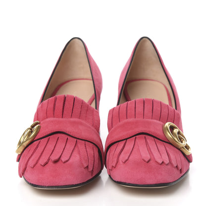 Gucci Kid Scamosciato GG Marmont Fringe 50mm Loafer Pumps 37 Hot Pink 2 of 10