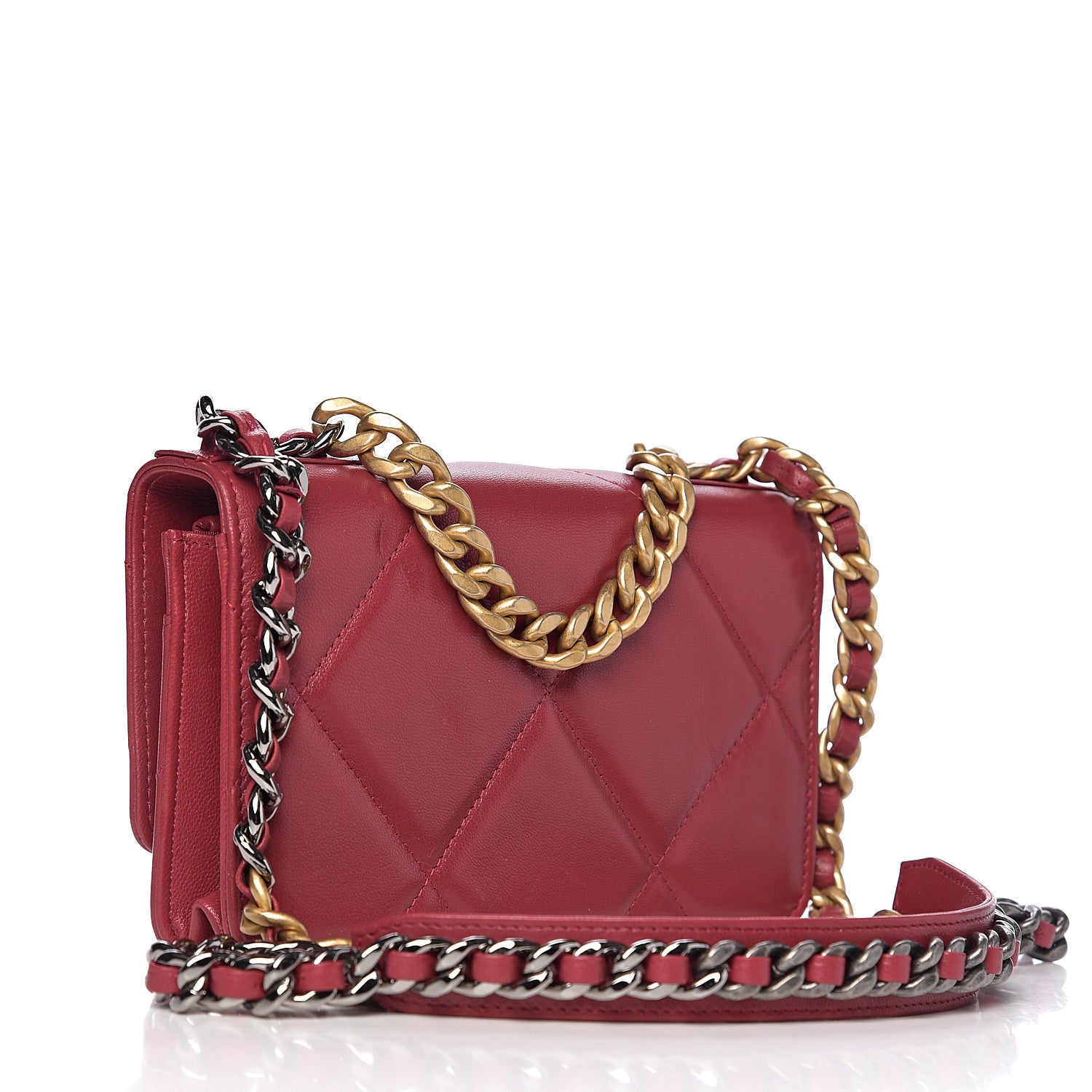 Chanel Shiny Goatskin Quilted 19 Wallet On Chain WOC Rouge 2 of 11