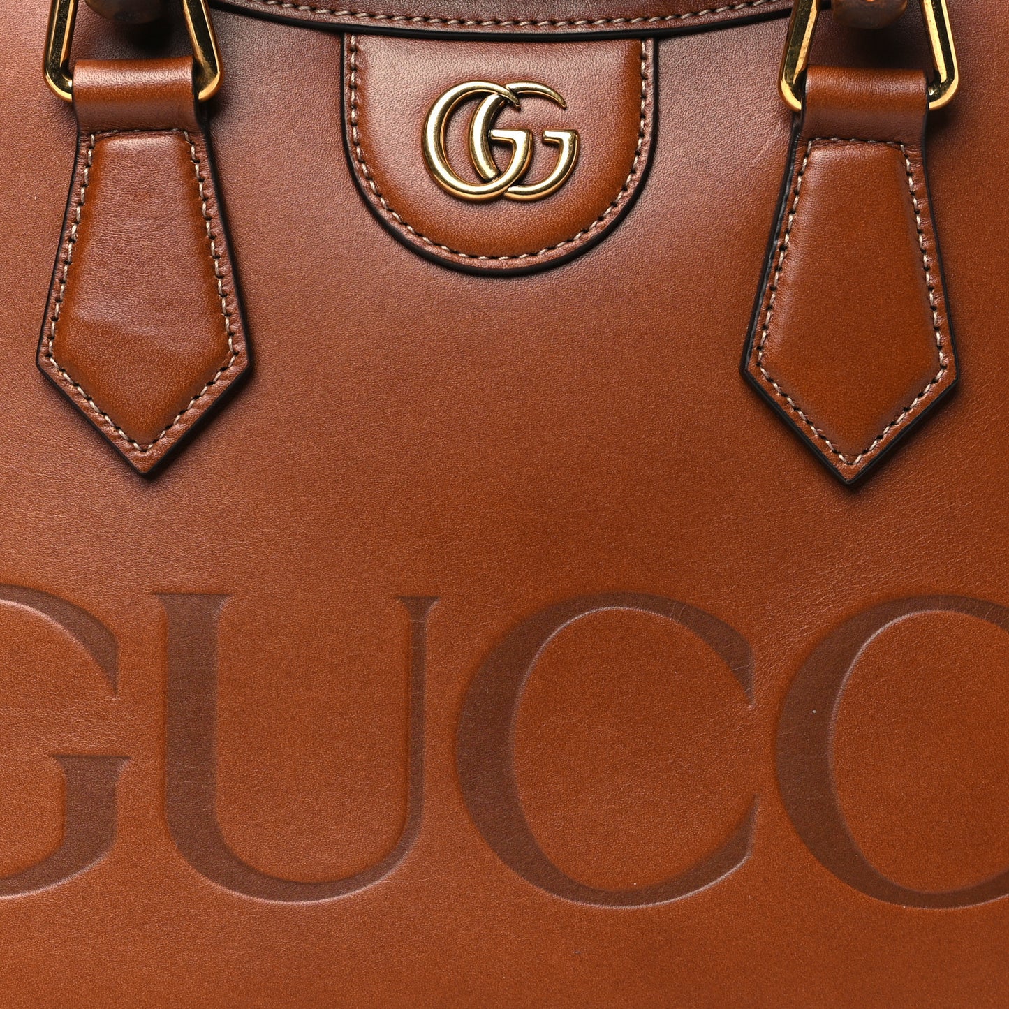 Charisma Calfskin Gucci Embossed Small Diana Tote Bag Peanut Brown