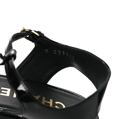 Chanel Patent Calfskin Camellia Thong Sandals 37 Black White 10 of 14