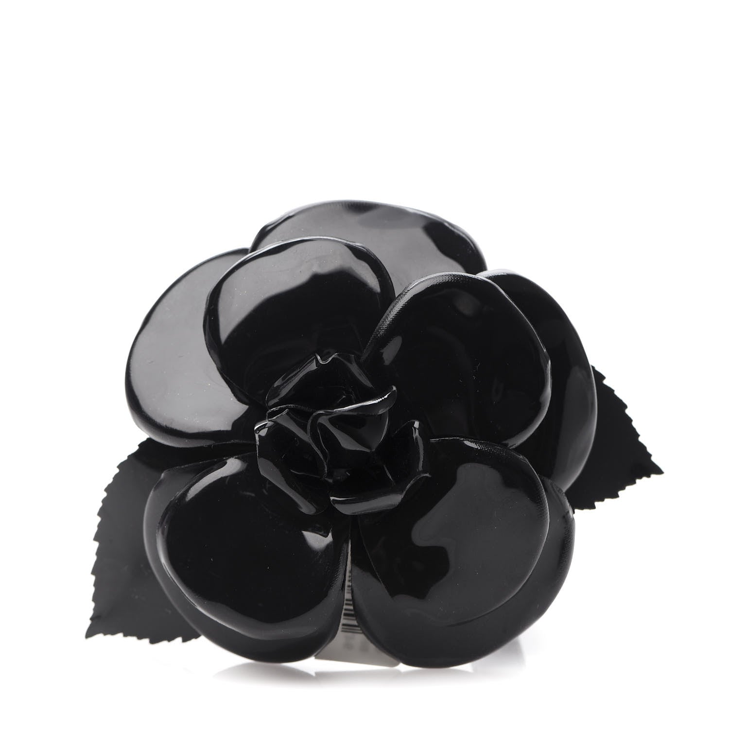 Chanel Patent Camellia Pin Brooch Black 1 of 4