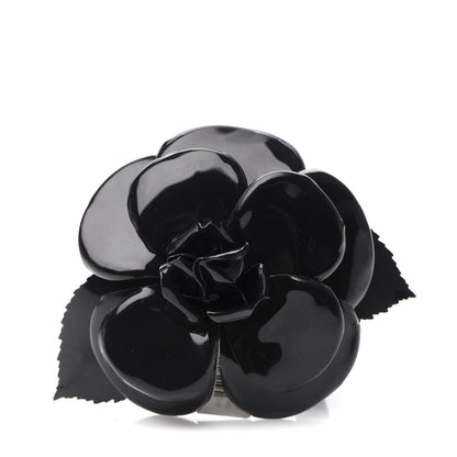 Chanel Patent Camellia Pin Brooch Black 1 of 4