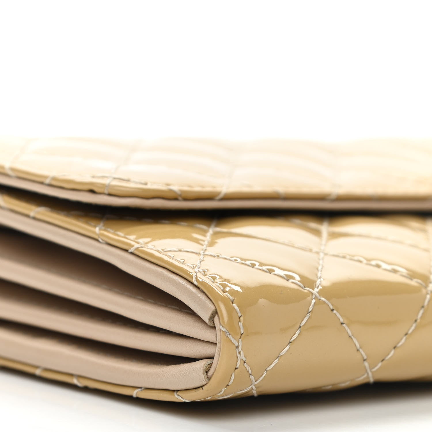 Chanel Patent Calfskin Quilted Brilliant East West Flap Clutch Beige 8 of 11