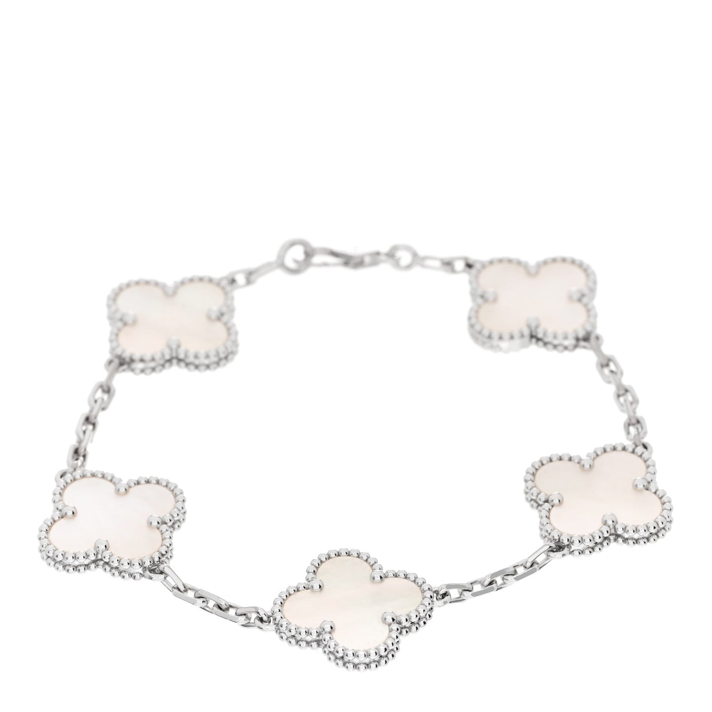 18K White Gold Mother of Pearl 5 Motifs Vintage Alhambra Bracelet