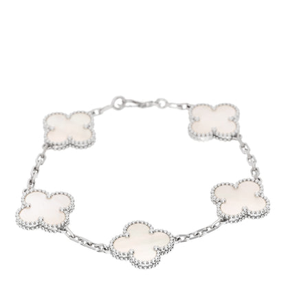 Van Cleef & Arpels 18K White Gold Mother of Pearl 5 Motifs Vintage Alhambra Bracelet 1 of 5