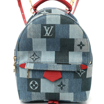 Louis Vuitton Denim Damier Monogram Patchwork Palm Springs Backpack Mini Blue Rouge 8 of 11