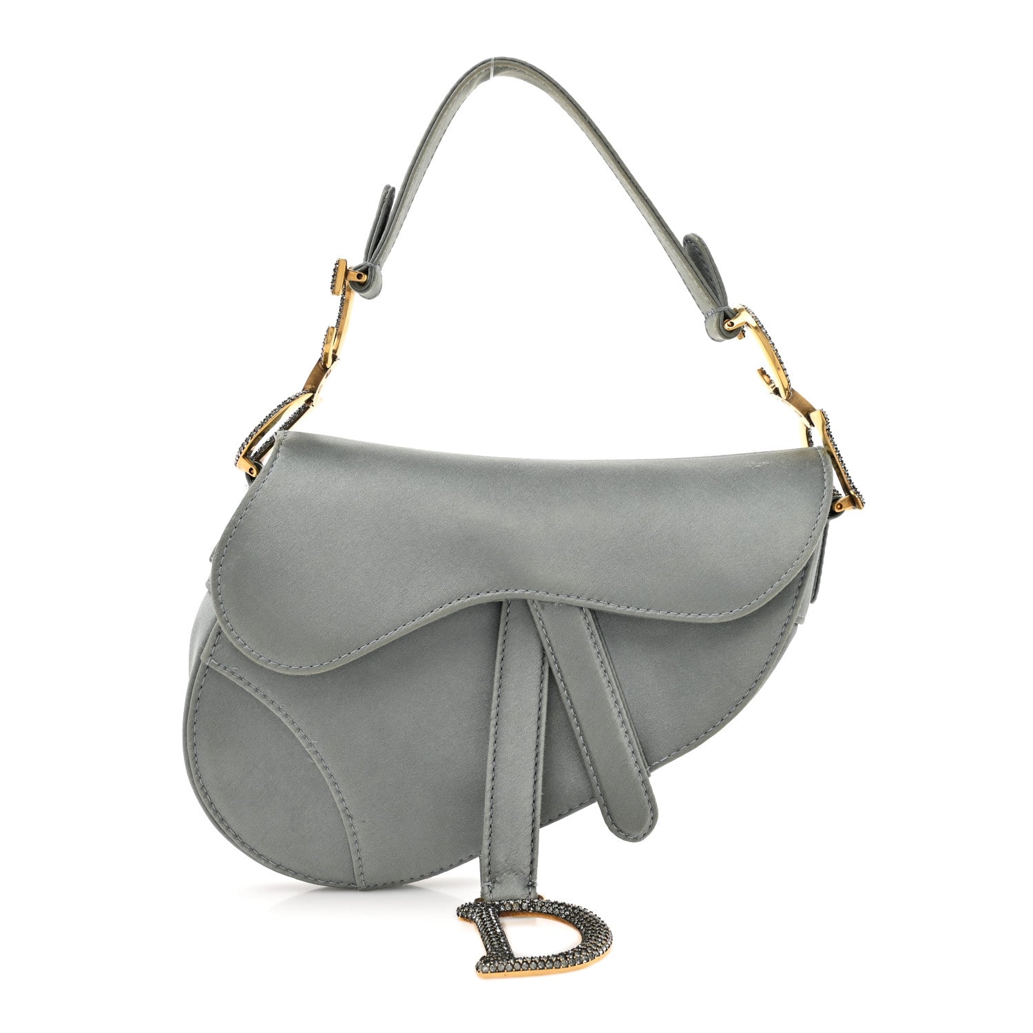 Christian Dior Satin Crystal Mini Saddle Bag Blue Gray 1 of 13