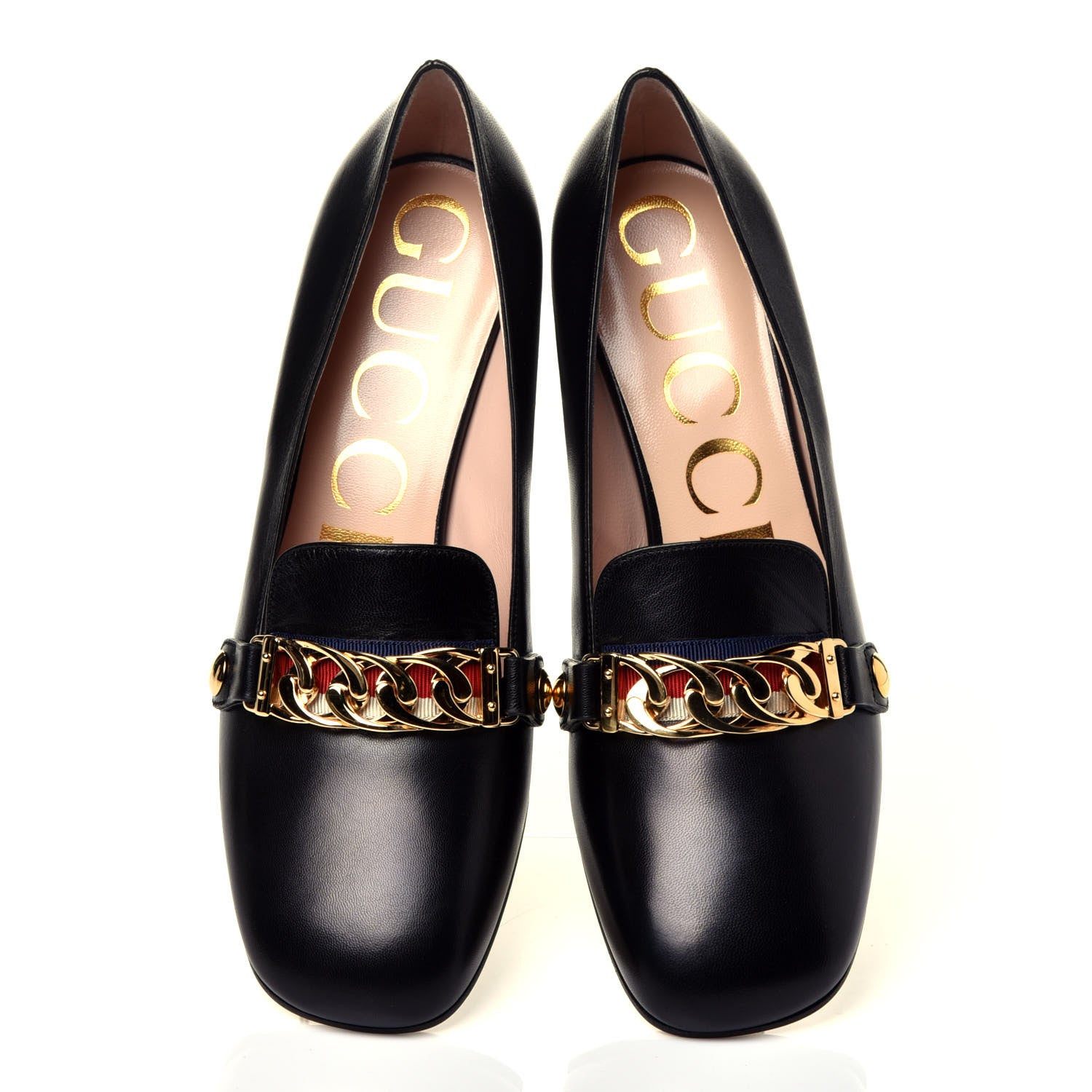 Gucci Malaga Kid Sylvie Web Chain Mid Heel Loafers 36.5 Black 5 of 8