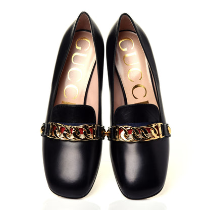 Gucci Malaga Kid Sylvie Web Chain Mid Heel Loafers 36.5 Black 5 of 8