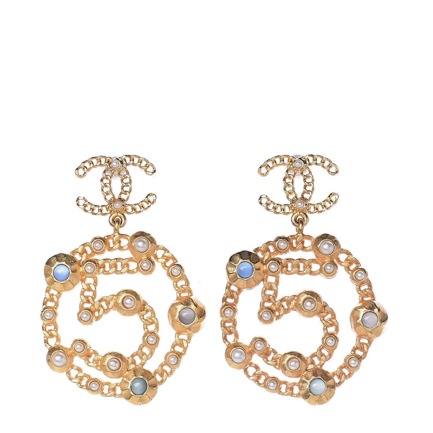 Chanel Pearl Gripoix No 5 CC Chain Drop Earrings Gold 1 of 4
