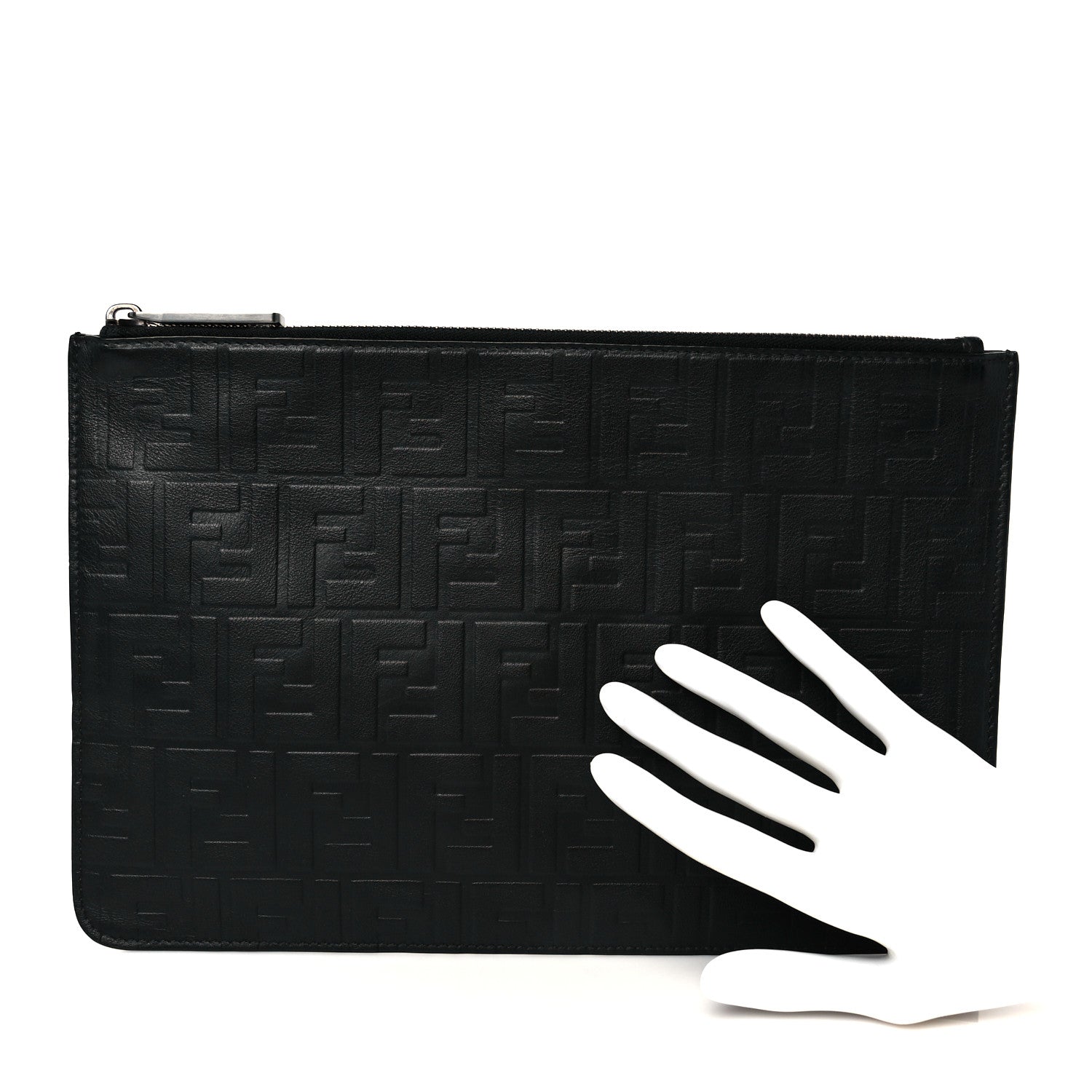 Fendi Vitello Grace FF 1974 Embossed Pouch Black 2 of 9