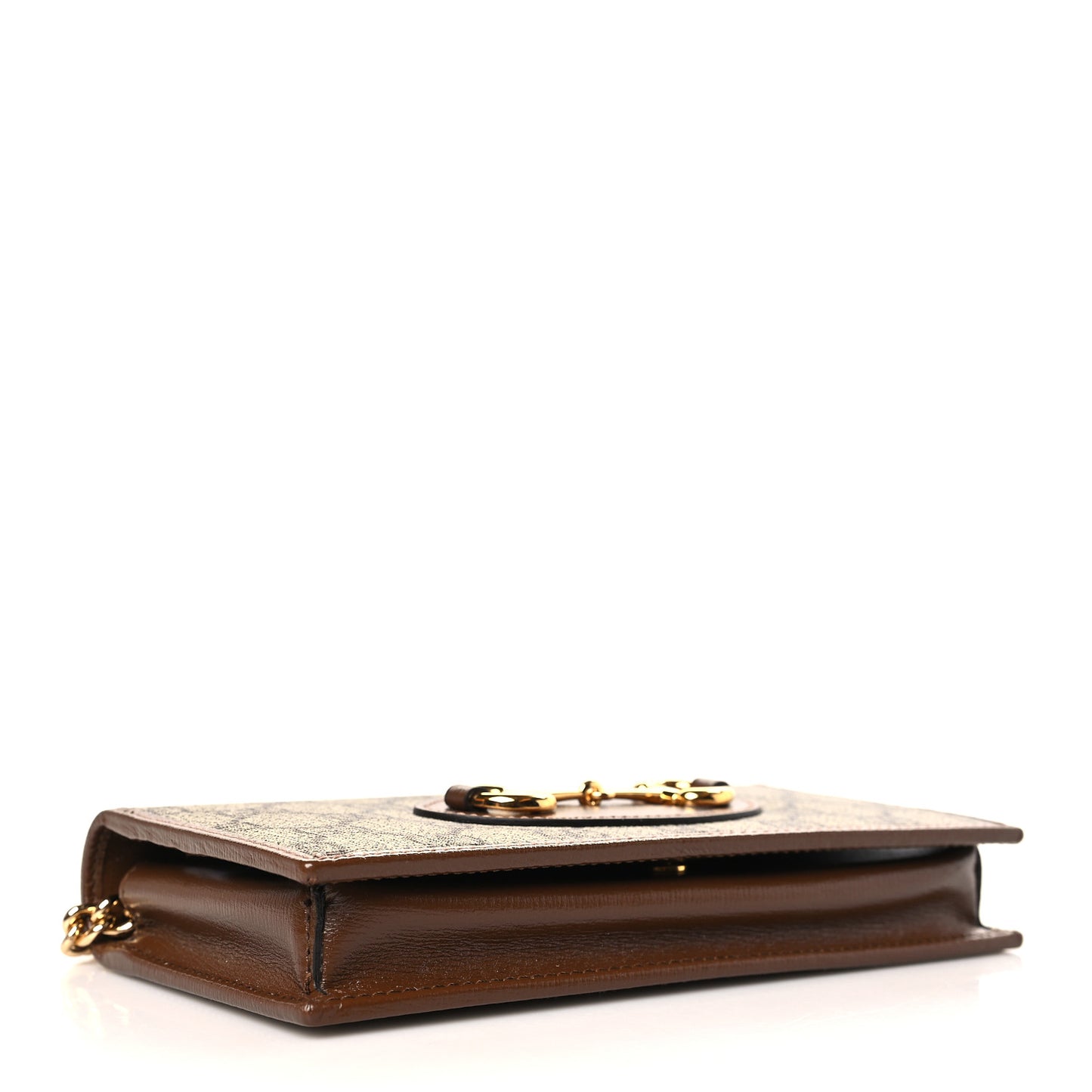 GG Supreme Monogram Azalea Calfskin Horsebit 1955 Wallet On Chain Beige Ebony Brown Sugar
