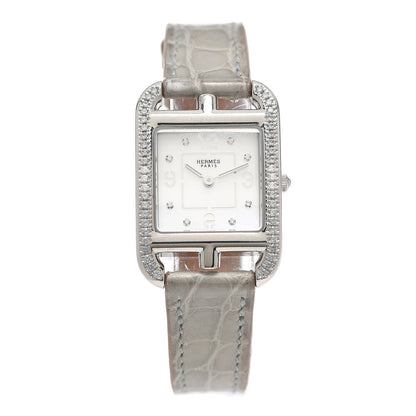 Hermes Stainless Steel Alligator Diamond Bezel Grey Sapphire Mother of Pearl 23mm Cape Cod Quartz Watch Gris Perle 1 of 5