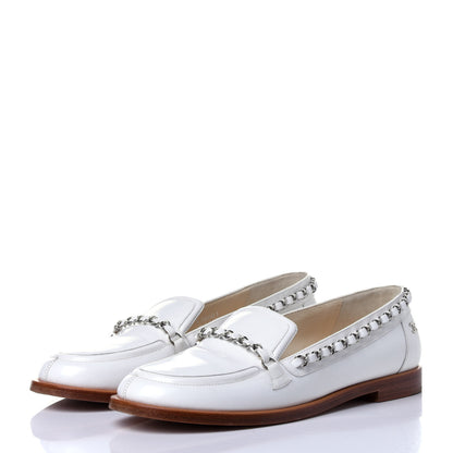 Chanel Calfskin Chain Mocassin Loafers 37.5 White 3 of 11