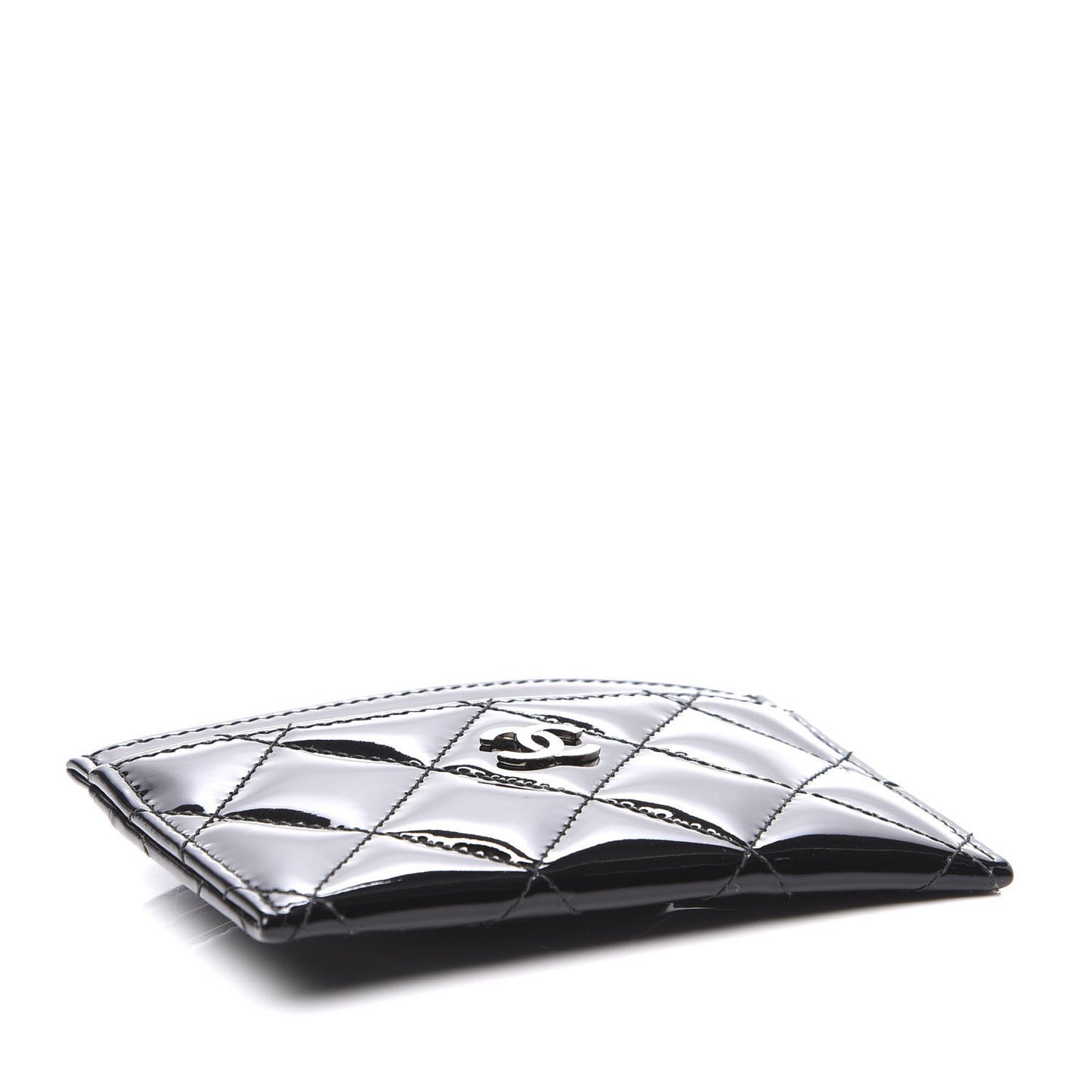 Patent Calfskin Quilted Card Holder Black