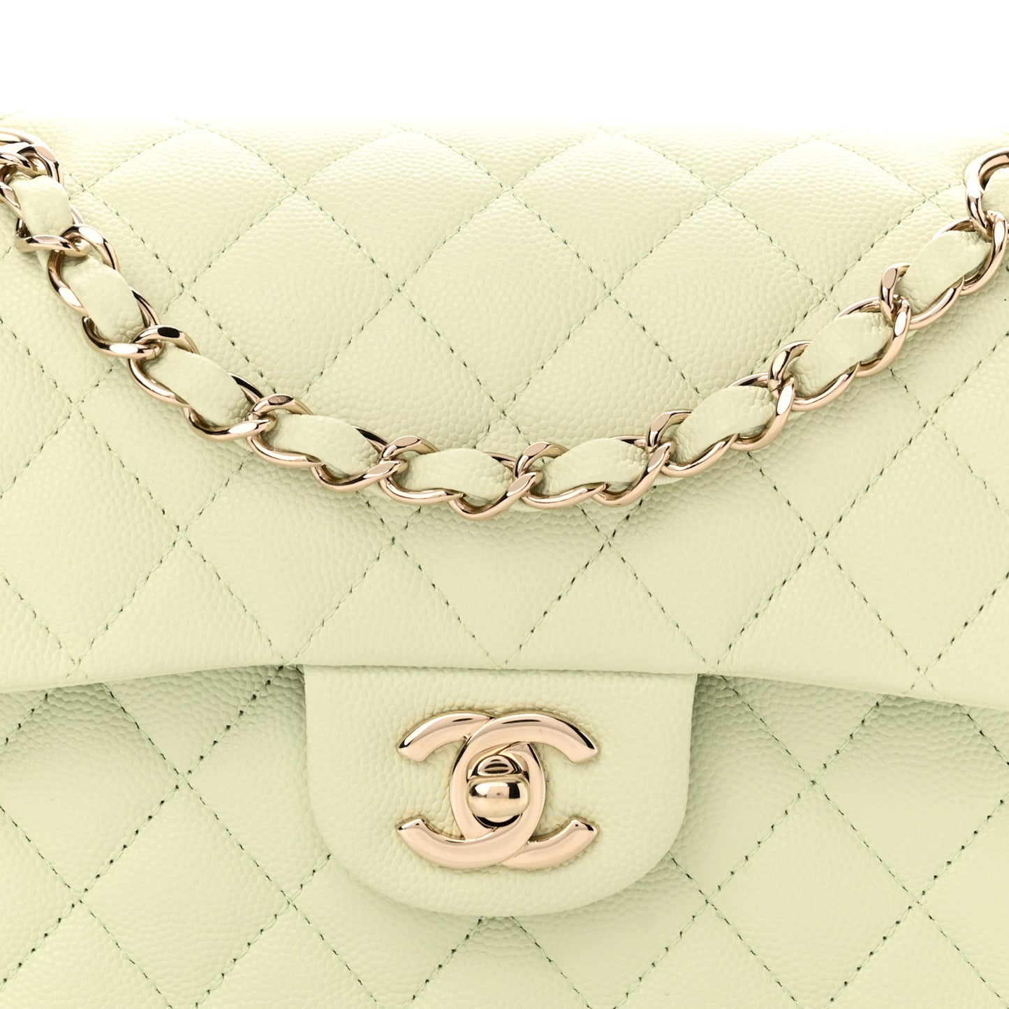 Caviar Quilted Small Double Flap Light Green