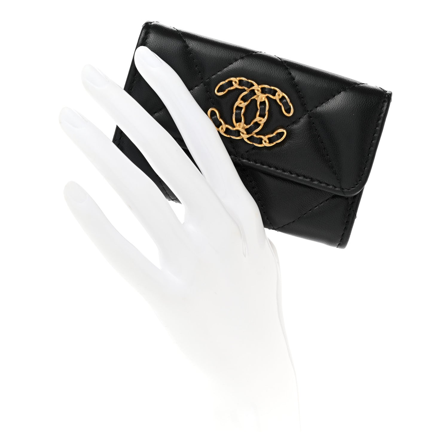 Lambskin Quilted Chanel 19 Flap Card Holder Black