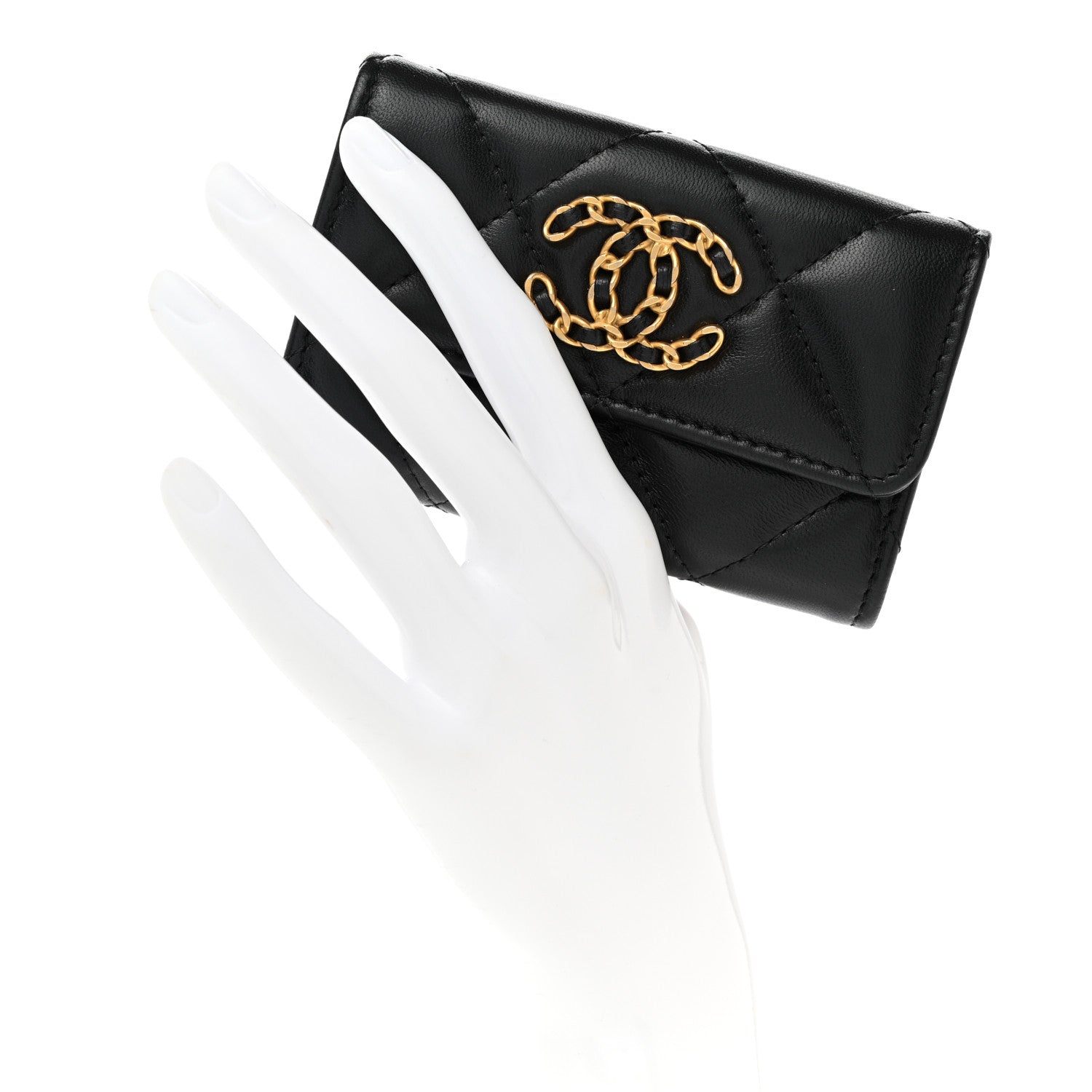 Chanel Lambskin Quilted Chanel 19 Flap Card Holder Black 2 of 9