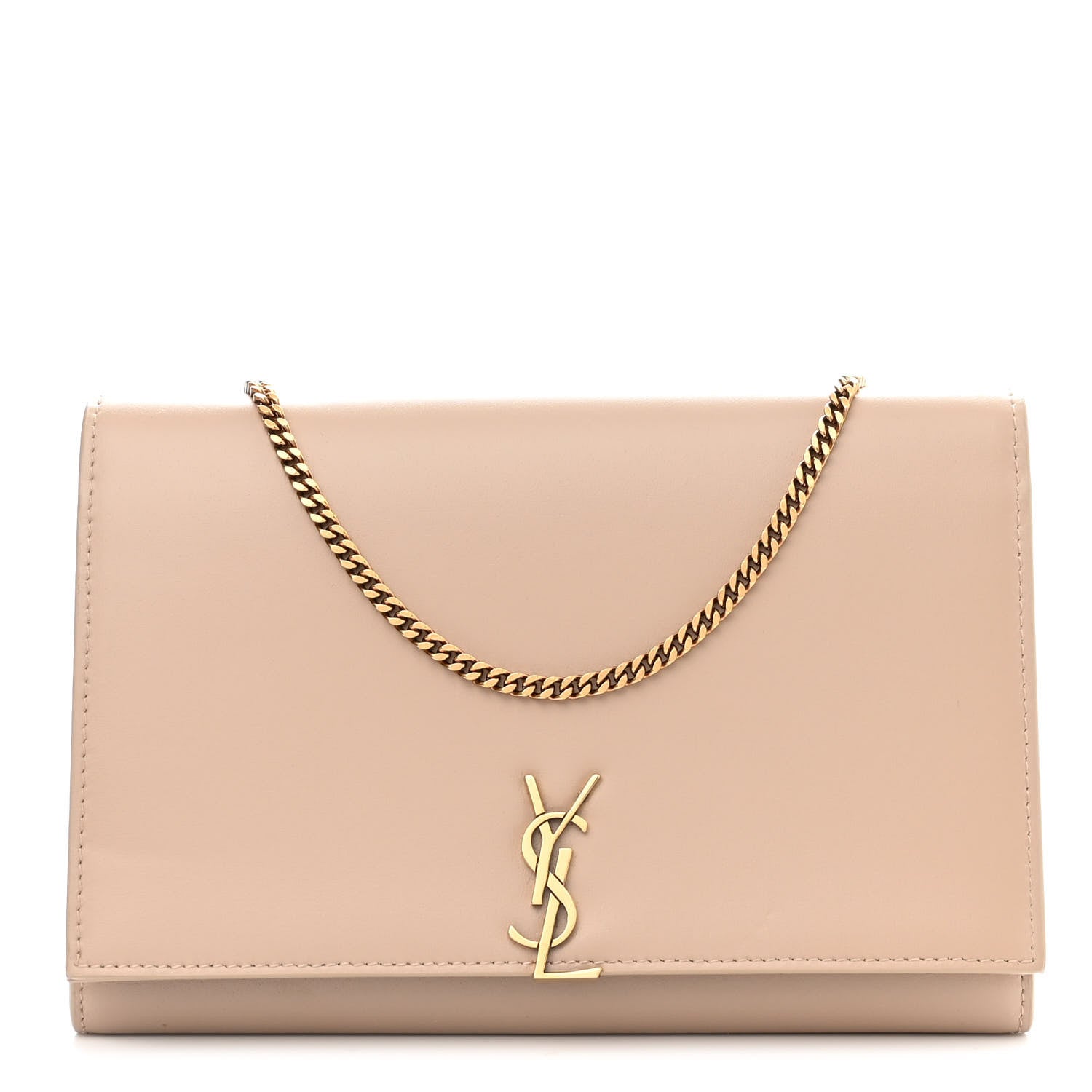 Saint Laurent Glossy Calfskin Monogram Chain Wallet Dark Beige 1 of 14