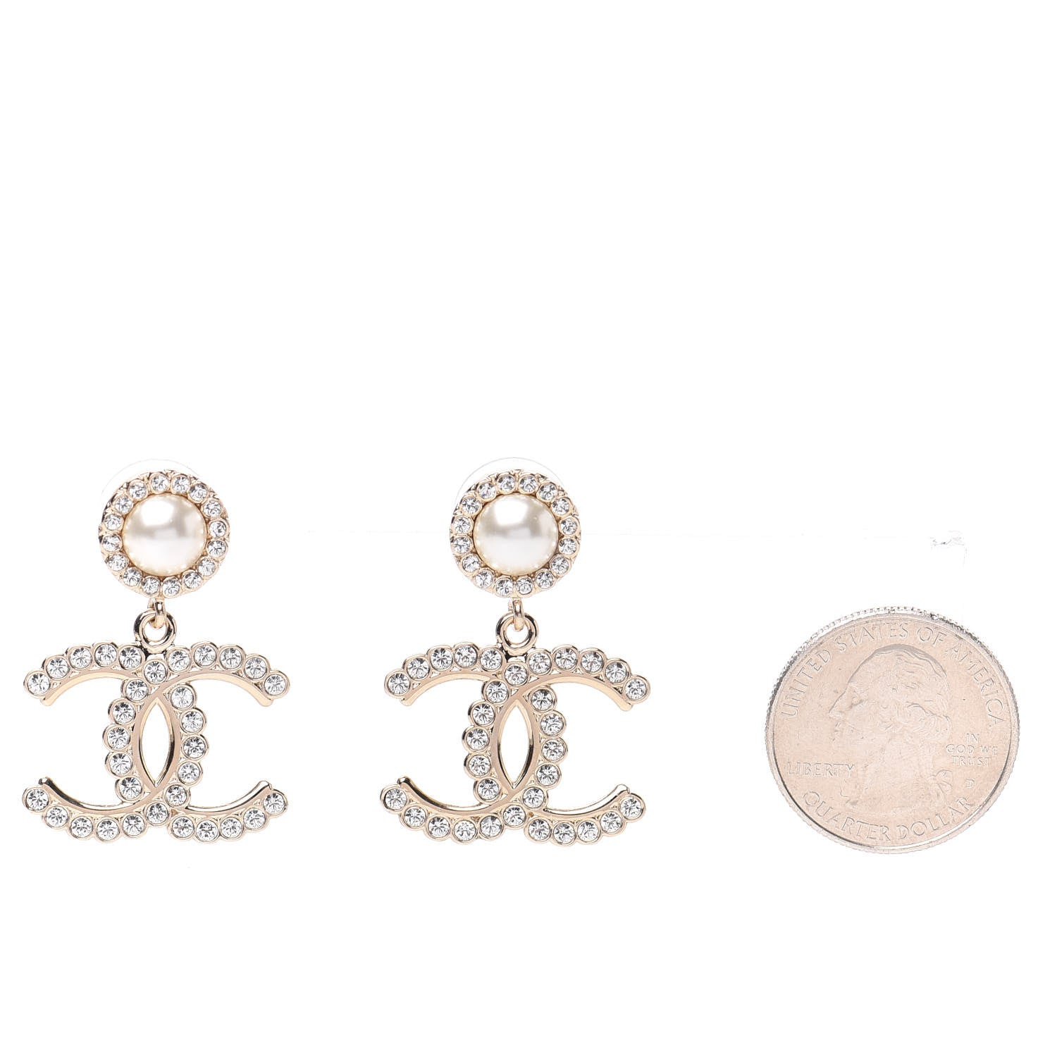 Chanel Crystal Pearl Bow-tiful CC Drop Earrings Gold 2 of 5