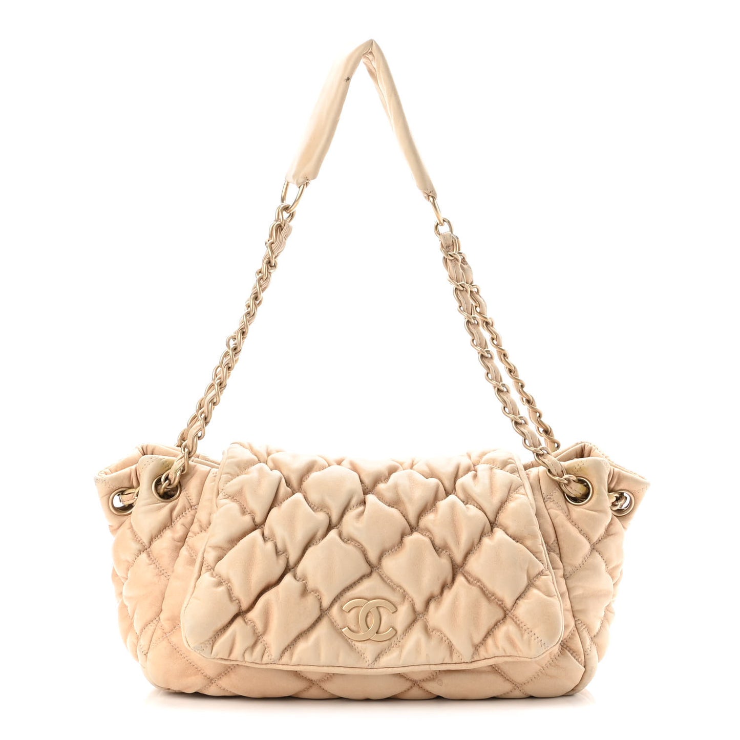 Lambskin Bubble Quilt Accordion Flap Beige
