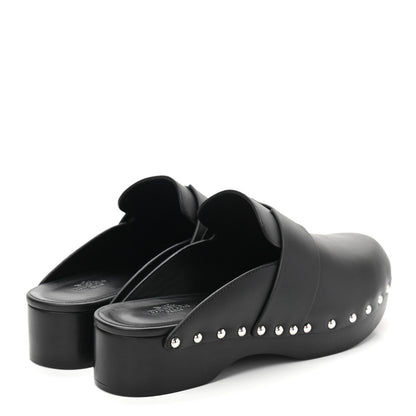 Hermes Calfskin Calya Mules 38 Black 4 of 7