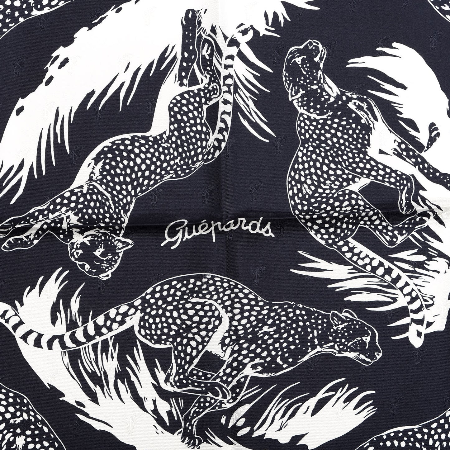Silk Guepards Scarf 90 Bleu Black White