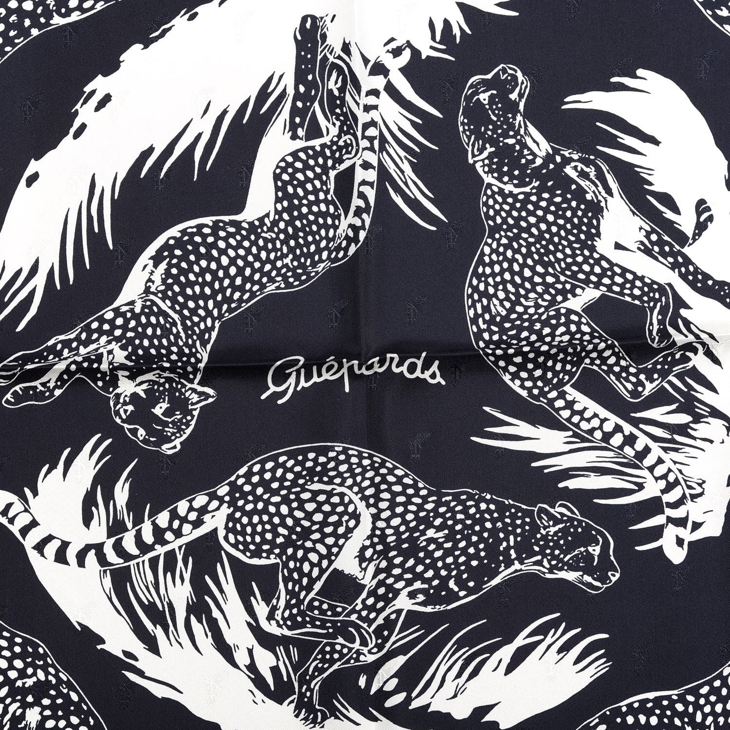 Hermes Silk Guepards Scarf 90 Bleu Black White 3 of 3