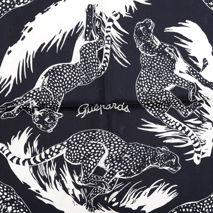 Hermes Silk Guepards Scarf 90 Bleu Black White 3 of 3