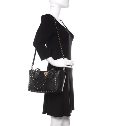 Valentino Garavani Grained Calfskin Small Rockstud Tote Black 2 of 10