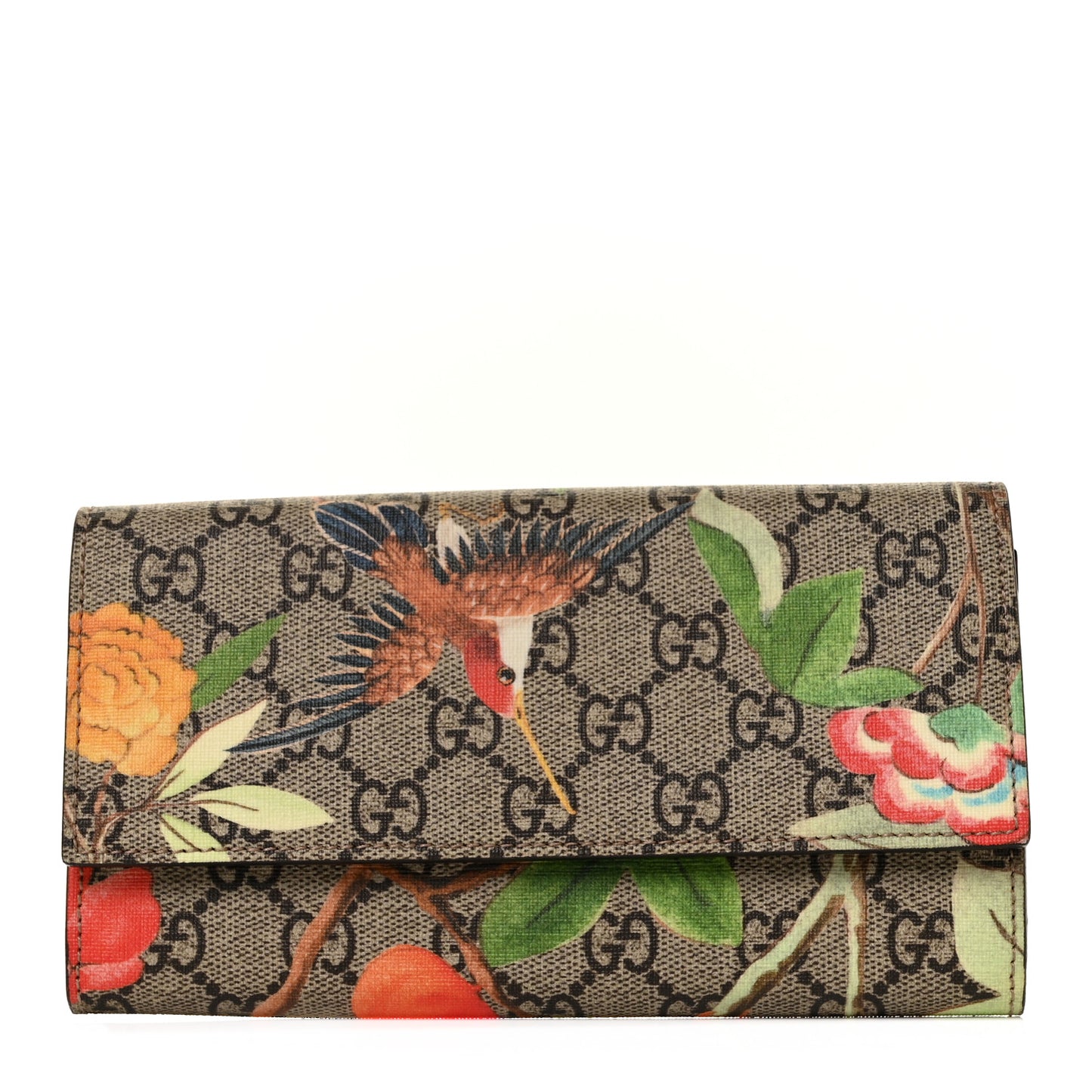GG Supreme Monogram Tian Continental Wallet Beige Multicolor Red