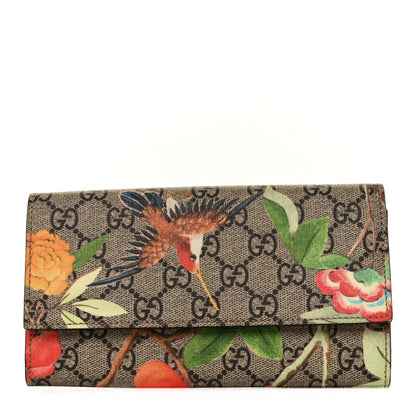 Gucci GG Supreme Monogram Tian Continental Wallet Beige Multicolor Red 1 of 9