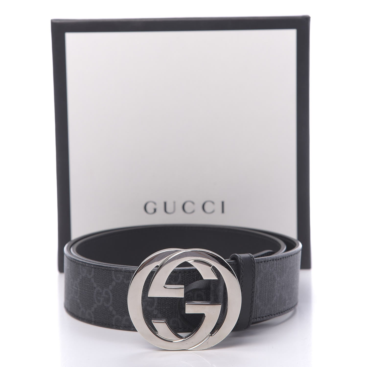 Gucci GG Supreme Monogram Selleria Calfskin Interlocking G 40mm Belt 90 36 Black Grey 6 of 6