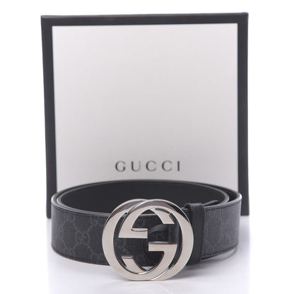 Gucci GG Supreme Monogram Selleria Calfskin Interlocking G 40mm Belt 90 36 Black Grey 6 of 6