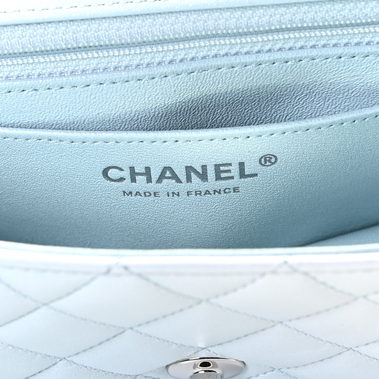 Perforated Lambskin Quilted Mini Rectangular Flap Light Blue Light Purple White