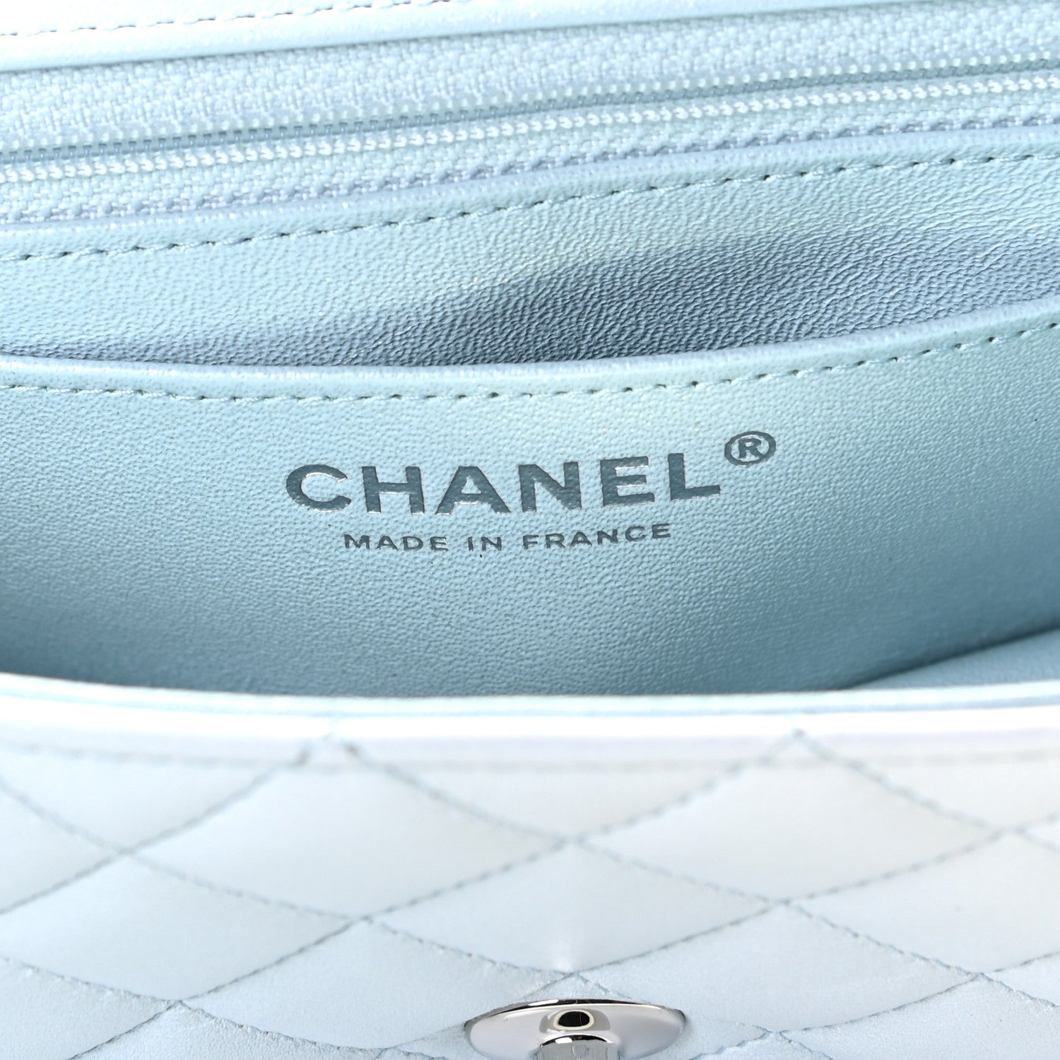Chanel Perforated Lambskin Quilted Mini Rectangular Flap Light Blue Light Purple White 5 of 8