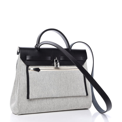 Hermes Vache Hunter Toile H Pegase Pop Herbag Zip Retourne 31 PM Bleu Indigo Ecru Black 3 of 11