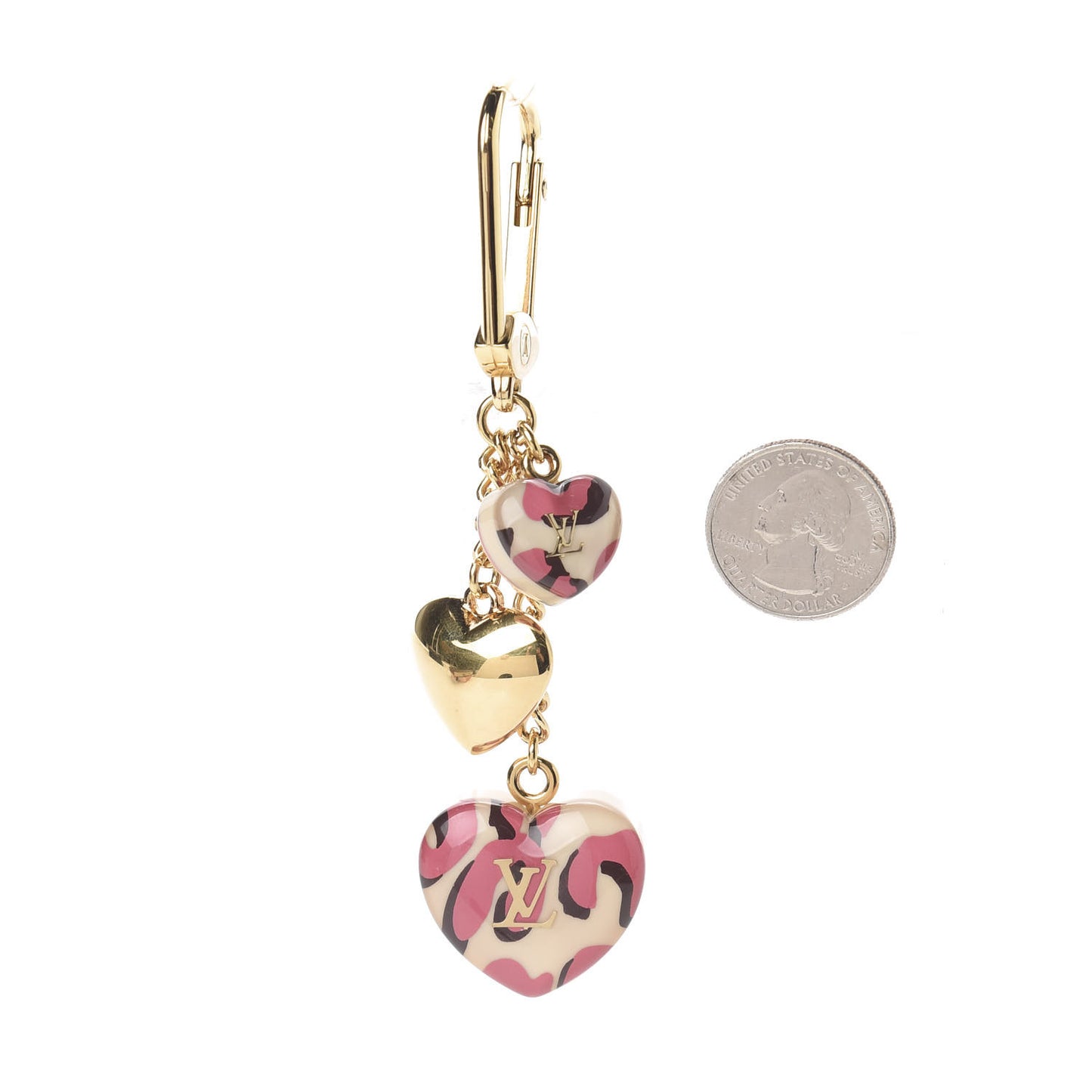 Leopard Heart Bag Charm Key Holder Blanc Corail