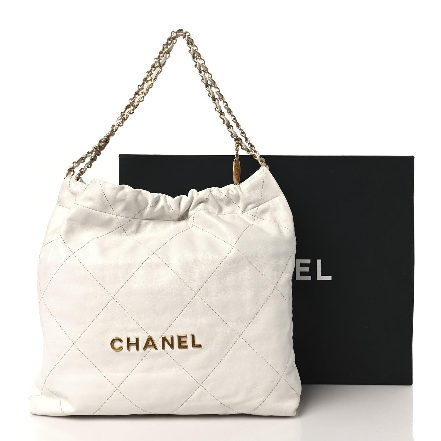 Shiny Calfskin Quilted Chanel 22 White