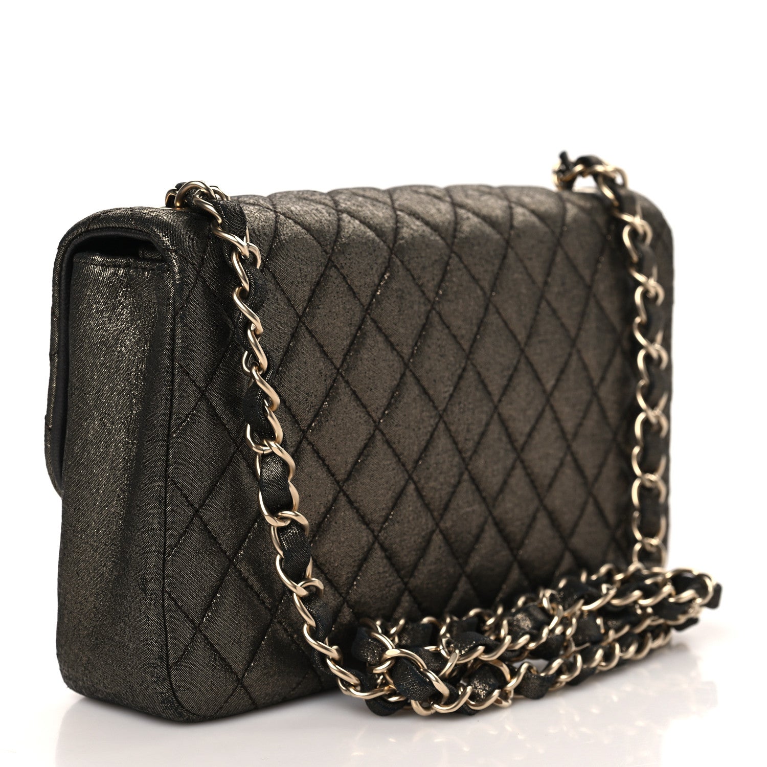 Chanel Iridescent Calfskin Quilted Crystal Mini Rectangular Flap Black Gold 3 of 8